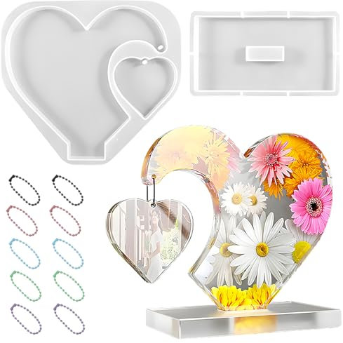 Aphromirel Silikon Fotorahmen Form Herz Gießformen Silikon mit 10 Kleine Ketten DIY Epoxidharz Formen Geschenke für Mama Geschenk für Papa für Ostern Weihnachten Geburtstag Desktop Dekoration