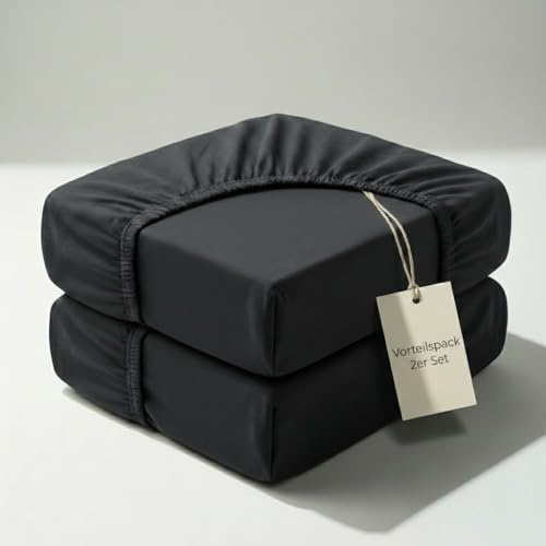 Hausfelder Spannbettlaken 180x200-200x200 Boxspringbett 40cm Steghöhe - 2er Set 100% Baumwolle, Spannbetttuch auch für 160x200, Jersey-Qualität, Schwarz