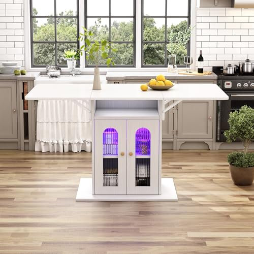 A ALFRESCOOL Esstisch Ausziehtisch (50-140×78cm), Küchen-Wohnzimmertisch, Ausziehtisch mit LED-Beleuchtung und Einstellbarer FarbwechselfunktionFarbwechselfunktion Weiß