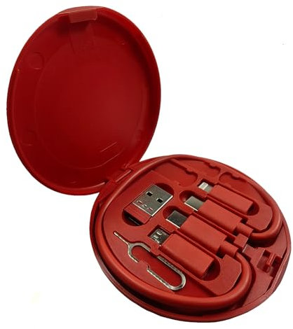 ZALUJMUS Multifunctional Data Cable Storage Box Adaptor for IOS Devices, USB-C and Micro-USB Devices Universal Data Transfer Cable (Red)