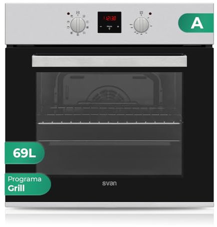 Svan Horno Multifunción con Ventilador Inox SHM6701DX. Capacidad 69 Litros, 2300W, 6 Programas, Interior Esmaltado, Fácil Limpieza, Display LED Manual, Eficiencia Energética Clase A