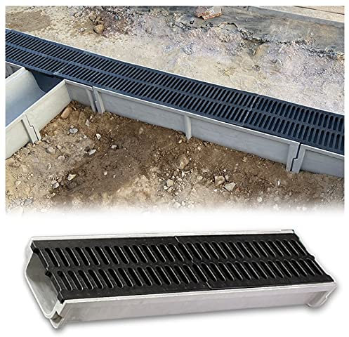 WLCGYD Entwässerungsrinne Rinnen-Entwässerungssystem Für Den Außenbereich, 60 cm Graben/französische Drainagen Für Dachrinnen, 10 cm Breite Trog-Entwässerung Mit Schwarzer Gitterabdeckung(4pack)