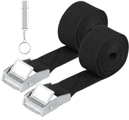 2 Piezas Correa de Amarre, 25 mm x 5 M Cinchas de Amarre con Correas Tensoras, Correas de Sujeción de Correas Tensoras con Hebilla para Bicicleta Moto Coche Equipaje Camping, con Silbato