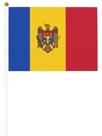 Drapeau de la Moldavie à main double face – 14 x 20,8 cm – Accessoires pour fête, événement sportif