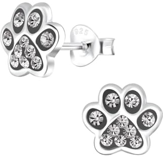 Monkimau Mädchen Ohrringe Paw Print - Black Diamond | Ohrstecker aus 925 Sterling Silber | Kinderohrringe hypoallergen