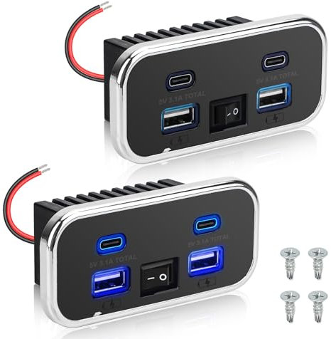 Linkstyle Lot de 2 Prise Panneau 62W avec Interrupteur – Ports USB-A et Type-C pour Voiture, Camion, Bateau, Camping-Car 12V/24V