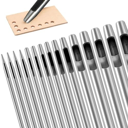 15 Pcs Stanzwerkzeug Set, Leder Punch Werkzeug, Uhrenarmband, Dichtung Gürtel, Schuh, Stoff, Leinwand Kleidung, Öse Runde 0.5-8mm (Rostfreier Edelstahl)
