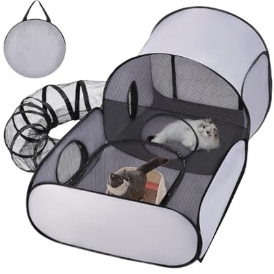 Tienda Tunel Plegable para Gato, Recinto para Gato Al Aire Libre, Multifuncional con Malla Transpirable, Tienda Portátil para Mascotas para Uso En Interiores Y Exteriores De Animales Pequeños