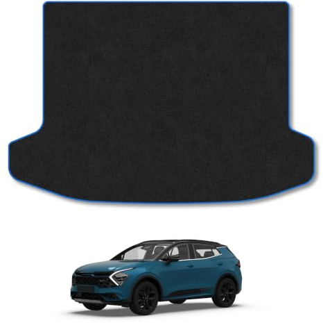 Kia Sportage (2022+) Carpet Boot Mat | Blue Edge Trim Tailored Fit Boot Liner Full Coverage Protection Accessories Easy Clean Anti Slip Made in the UK