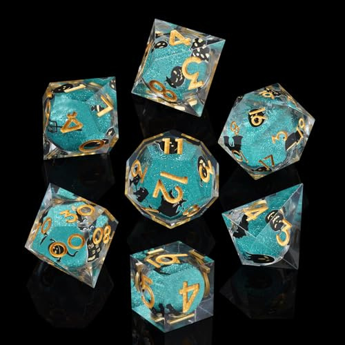 ORUZA 7 Stück Polyedrische DND Würfel Set Liquid D&D Core Würfel D4 D6 D8 D10 D12 D20 D% Treibsand Spielwürfel für Dungeons and Dragons RPG MTG Pathfinder Rollenspiele