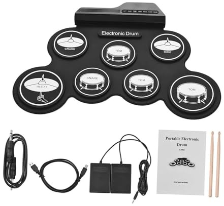 MAGICLULU Elektronisches Schlagzeug Rolle Up Drum Satz aus Silikon und Abs Tragbares Leises Drum Pad für Anfänger USB Digital Trommel für Übung und Musikpraxis