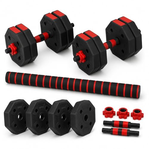 Adjustable Octagonal Dumbbell Set with Barbell Connector, Free Weights Home Gym Strength Training Fitness Equipment, Non-Roll Hand Weights for Men and Women, Full Body Workout Exercise Kit, Weight Set