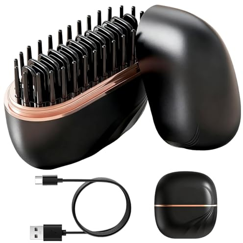 Mini Plancha de Pelo Inalámbrica, Cepillo Alisador Portátil Recargable | Mini Cepillo Alisado de Pelo, Calentamiento Rápido 30s, con 3 Ajustes de Temperatura, para Cabello y Barba