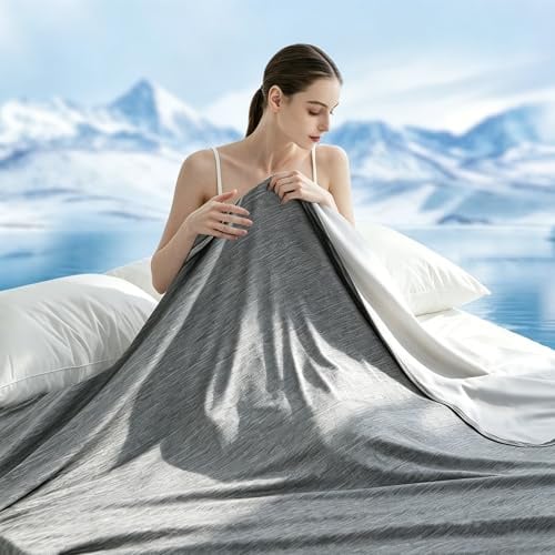 LIFOCI Kühldecke gegen Nachtschweiß (Q-Max >0,4) – 2-in-1 Kühlende Decke ohne Bezug & Leichte Sommerdecke – Nahtlose Eisseide Decke für Dachgeschosswohnung & Sofa (150x200 cm)
