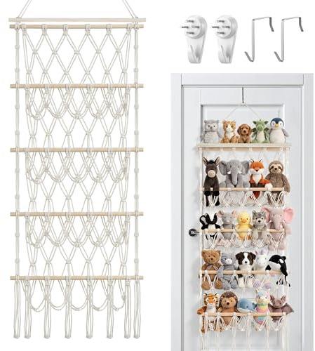 Zocipro Large Capacity Plush Toy Holder, 4-Layer Vertical Hanging Storage Organiser, Space-Saving Stuffed Animal Net for Kids' Bedrooms, Nursery & Door (Beige)