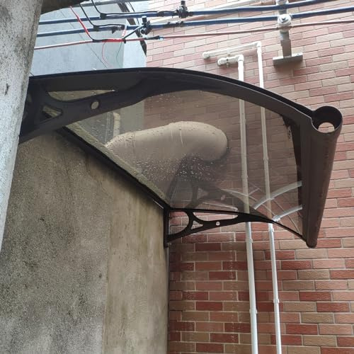 CSXSXAUO Marquesina de policarbonato de Cristal con Soporte de Aluminio para Puerta de Garaje, balcón, Ventana Exterior, Color marrón (Largo: 100 x Ancho: 120 cm)