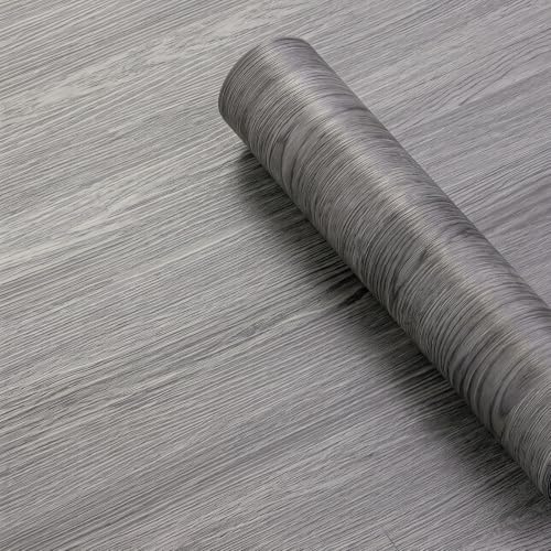 Vinylboden Selbstklebend 2mm, PVC Bodenbelag Selbstklebend 40x300cm, Wasserdicht Holzoptik Bodenaufkleber, Vinyl Bodenbelag Dunkelgraue Holzmaserung für Küche, Wohnzimmer, Schlafzimmer (Dunkelgraue)