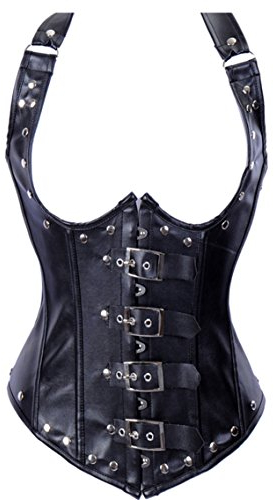 Jutrisujo Korsage Kunstleder Unterbrust Korsett Steampunk Leder Corsage Reissverschluss Halbbrust Corset Stahlstäbchen Schwarz 2xl