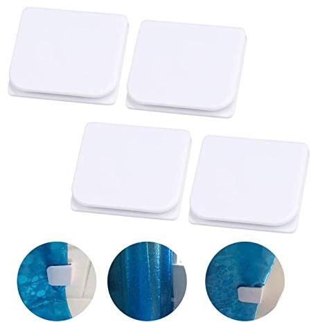 BelleStyle Duschvorhang Clips, 4-Stück Selbstklebende Dusche Liner Spritzschutz Winddicht Stop Protect Clips Badezimmer Zubehör-Weiß