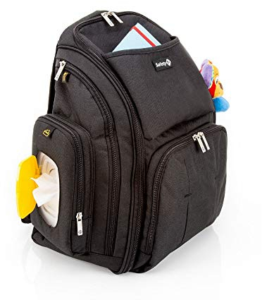 Safety 1st Wickelrucksack für unterwegs, Wickeltasche inklusive Feuchttuch-Box mit Schnellzugriff, Wickelauflage und 17 verschiedenen Staufächern, schwarz