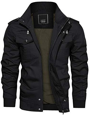 KEFITEVD Men's Combat Jackets Military Tactical Cotton Safari Jacket Bomber Fall Casual Coat Black(Size:L)