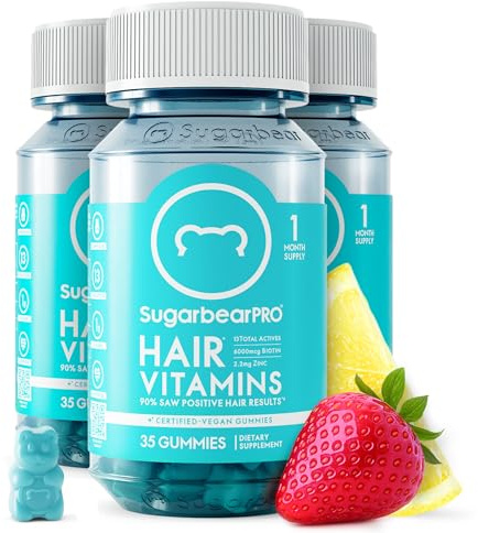 SugarBearPro Hair Vitamin Gummy 3 Month Supply Extra Strength Biotin 6000mcg, Growth for Men & Women, Vegan Vitamin B12, MSM, Inositol, Omega 3, Elderberry, Certified Kosher, Halal, Cruelty-Free