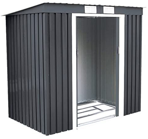 COSTWAY Abri de Jardin en Métal 4m³ Toit en Pente avec Cadre de Fondation et Porte Coulissante, 213 x 130 x 173 cm, Abri Jardin Exterieur en Tôle Galvanisée à 2 Fenêtres de Ventilation, Gris