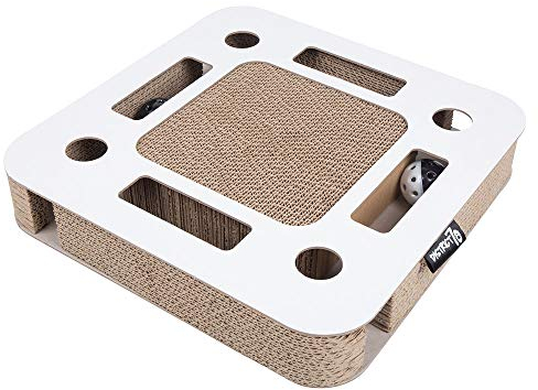 District 70 SPY - Interaktives Katzenspielzeug für Katzen aus Wellpappe inkl. Kugelbahn - 35 x 35 x 6 cm (Einheitsgröße) - Weiß