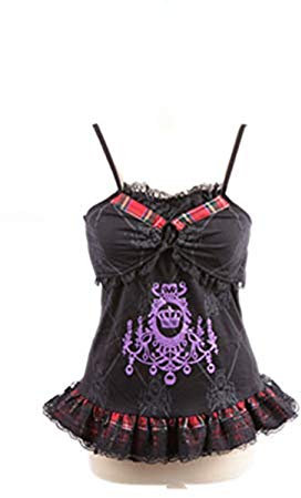 Black Sugar Top Dentelle écossais Carreau Rouge Noir Punk Goth Gothique Bustier à Bretelles Chemise Haut Pull Lacet Emo Taille Unique M Soit 36/38 Taille française