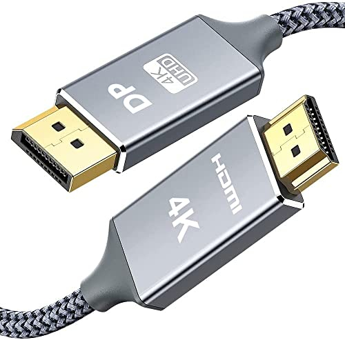 SNOWKIDS DisplayPort auf HDMI Kabel 4K 1.8meter,DP für HDMI Verbindungskabel Nylon Geflochtener, DisplayPort zu HDMI UHD für HDTV,Monitor,Laptop,PC,Beamer