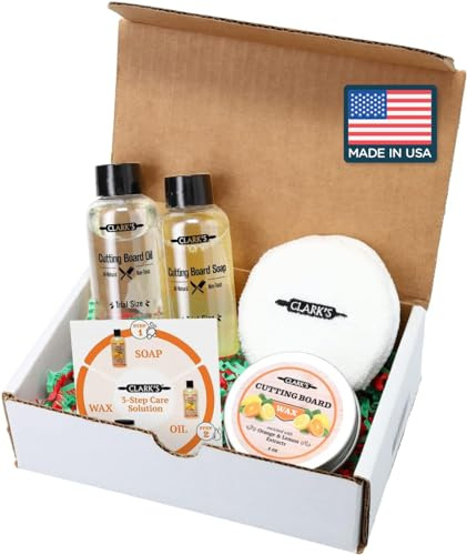 CLARK'S Schneidebrett-Pflege-Geschenk-Set: Schneidebrettseife, Mineralöl in Lebensmittelqualität, Wachs und Polierpad schützen und restaurieren Holz, Bambus