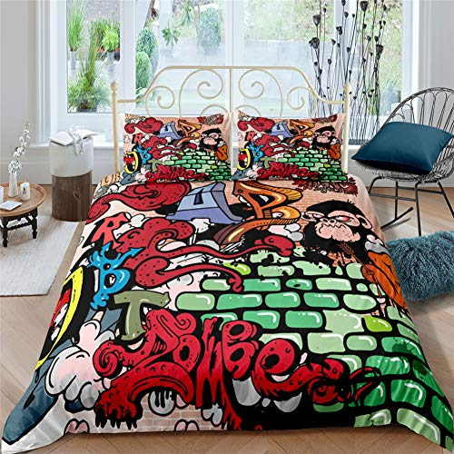AYMAING Bettwäsche-Set, Graffiti Motiv, Hiphop Stil Bettbezug 135x200 cm, Kopfkissenbezug 80x80 cm, Weiche Mikrofaser
