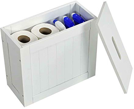 Greenfields White Wooden Bathroom Multi Purpose Storage Unit Laundry Hamper Toilet Cleaning Tidy Box Unit Cupboard Space Saving Design Keeps Bathroom Tidy & Organised