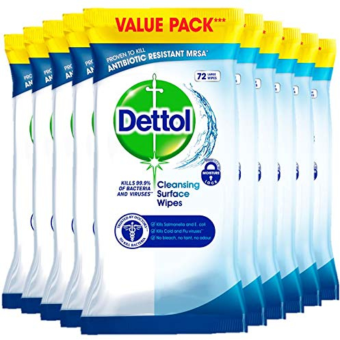 Dettol Surface Cleaning Wipes Bulk, Multipack of 72 x 10, Total 720 Wipes