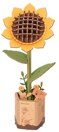 rowood Sunflower Decorative Wooden Flower Craft Puzzle - Elegant Home Decor Accent, Handcrafted with Intricate Detailing for Charming Display