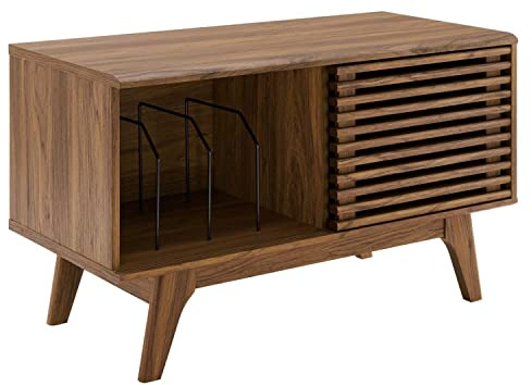 Modway Render Mid-Century Modern 37 Vinyl Record Display Stand in Walnut