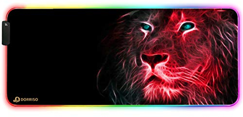 DORRISO RGB Alfombrilla de Ratón Gaming Extra Grande 900x400x4 mm XXL Alfombrilla Raton Gaming Grandes Impermeable para Gamers Ordenador PC Laptop Juegos Mouse Pad León Rojo