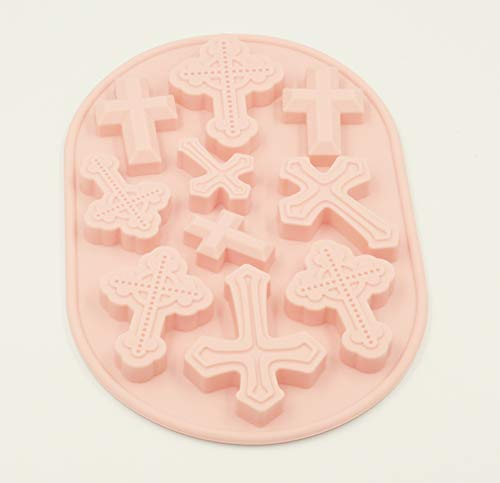 Selecto Bake Schokoladenform aus Silikon, Rosa 10 Kreuze Silikonformen in Kreuzform, Cupcake Fondant Formen, Gießformen aus Silikon für Taufe, Kreuz Cupcake für Süßigkeiten, Schokolade, Fondant