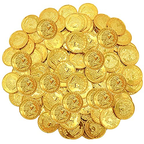 STOBOK 200Pcs Kunststoff Piraten Münze Gold Münzen Schatz Münzen Rolle Spielen Spiel Requisiten für Piraten Partei Liefert Kinder Kinder Pirate Schatzsuche Und Karneval Spiele