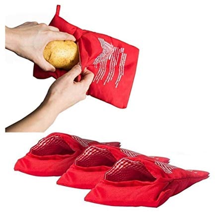 4 Pcs Washable Potato Microwave Pouch Reusable Microwave Potato Pouch Used to Make Perfect Potatoes in 4 Minutes Red 25 x19cm