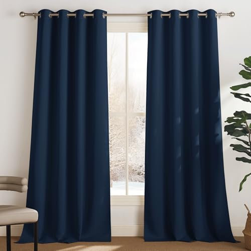 PONY DANCE Tenda Oscurante Moderne per Soggiorno Termiche Isolanti per Interni Curtains Camera da Letto e Salotto con Anelli 2 Pezzi L 140 x A 260 cm, Blu Scuro