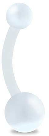 Treuheld® Bauchnabelpiercing aus Kunststoff | Farbe: Weiß | Größe: 1,6 x 10 mm (Kugeln: 5 + 8 mm)