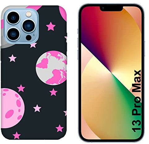 Generico Cover compatibile con Cover Apple iPhone 13 Pro Max Sistema Solare Pianeti e Stelle Rosa Rigido