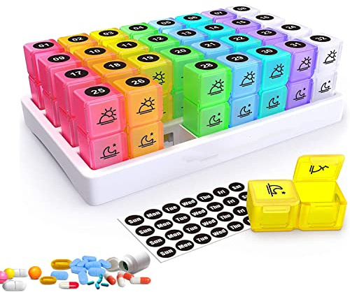 Tablettenbox 1 Monat Morgens Abend Medikamentenbox 2 Fächer 31 Tage Pillendose, BPA Frei Reise Tragbare Täglich Pillenbox für 4 Wochen, Feuchtigkeitsbeständige