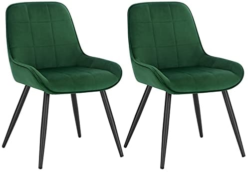 WOLTU Esszimmerstühle 2er Set, Polsterstuhl Samt, Küchenstuhl gepolstert, Akzentstuhl für Wohnzimmer Schlafzimmer Küche, ergonomischer Stuhl mit Rückenlehne, Dunkelgrün, BH331dgn-2