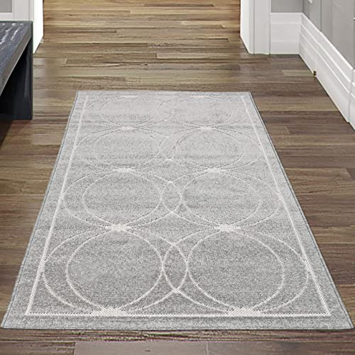 Teppich-Traum Stegläufer Orientteppich mit dezenten Ornamenten | In- & Outdoor (waschbar) | grau Größe 80x150 cm