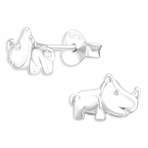 Monkimau Nashorn Ohrstecker Ohrringe aus 925 Silber Schmuck Silberohrringe Medizinisch für Kinder Mädchen Damen Frauen