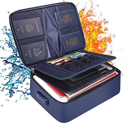 Dokumententasche Feuerfeste,36x27x10cm 3-lagige Wasserdicht Dokumentenbox,Aktenaufbewahrungsbox mit Schloss,Büro,Zuhause,Reisen Tragbare Aktentasche zur Aufbewahrung Wichtiger Dokumente,Reisepässe