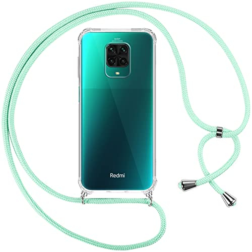Pnakqil Funda para Xiaomi Redmi Note 9 Pro/9 Pro Max/9S 4G con Cuerda, Carcasa Transparente Silicona Colgar Collar Correa de Cuello Cadena Cordón para Redmi Note 9 Pro 6.67 Fundas, Verde
