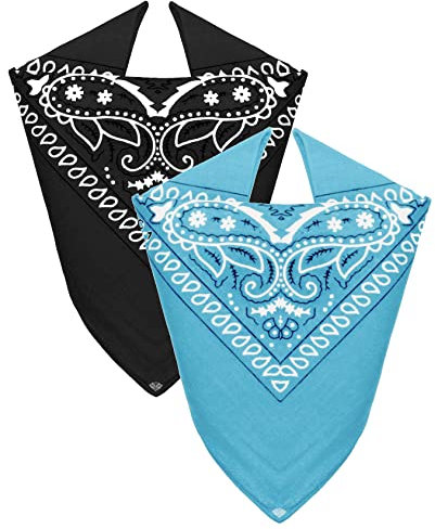 Van Der Rich ® - Set 2 Bandanas aus 100% Baumwolle Halstuch für Herren Damen (Schwarz-Hellblau, One Size)